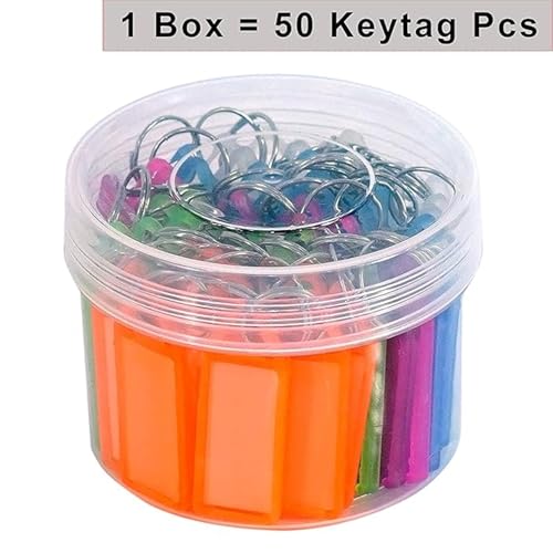 TULMAN 50 Pcs Multicolor Keyring & Keychain with Name Tag Labels – Plastic Assorted Keychains with Two-Sided ID Label & Split Ring for Office, Home, Lockers, and Keys - Image 2