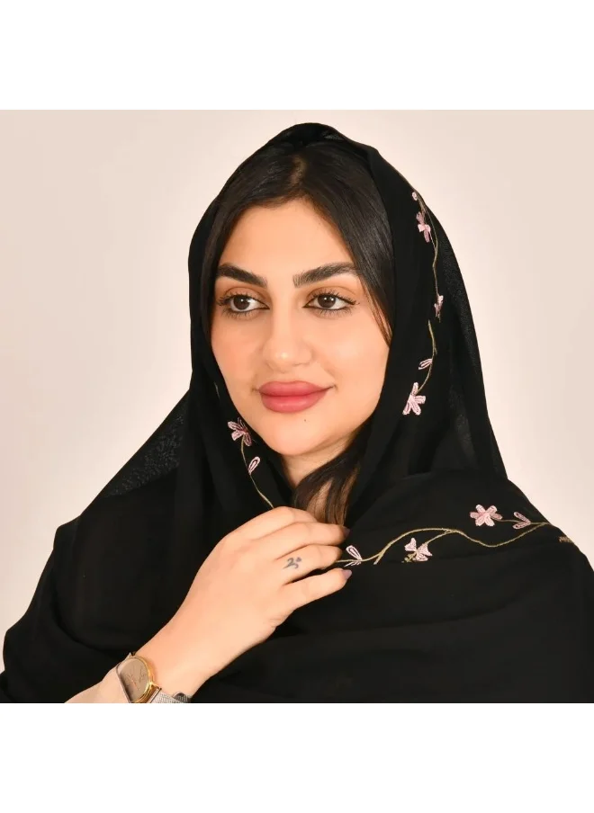 lamha abaya Black shawl decorated with longitudinal embroidery