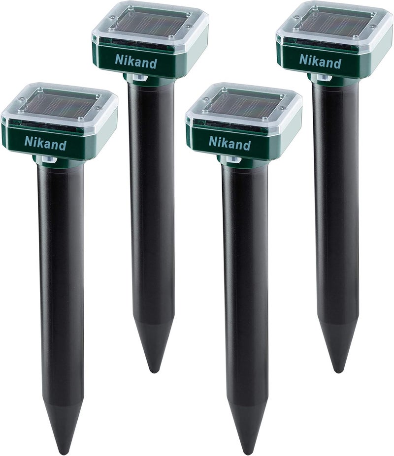 NIKAND Solar Mole Repellent Ultrasonic 4 Pack Outdoor Powered Sonic Deterrent - Mole Stopper Scare Vole for Lawn Garden Yard Home - Groundhog Repeller Snake Rodent Gopher Spikes Chaser Pest (4 Pack) - Image 1