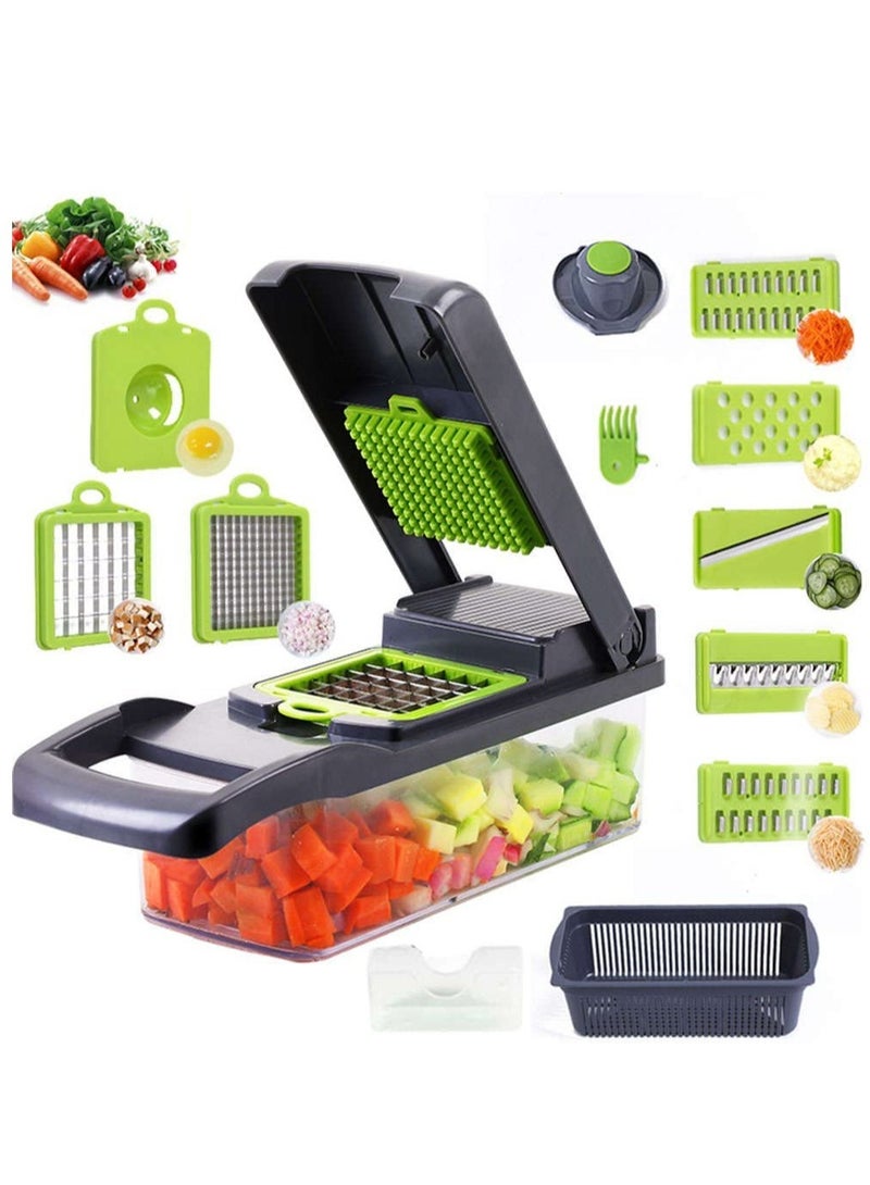 ELTRAZONE Vegetable Chopper Food Chopper Slicer Veggie Chopper Grater Multifunction with Handle Multi Blade Kitchen Food Vegetable Chopper Cutter with Container Drain Basket for Fruit Onion Potato - Image 1