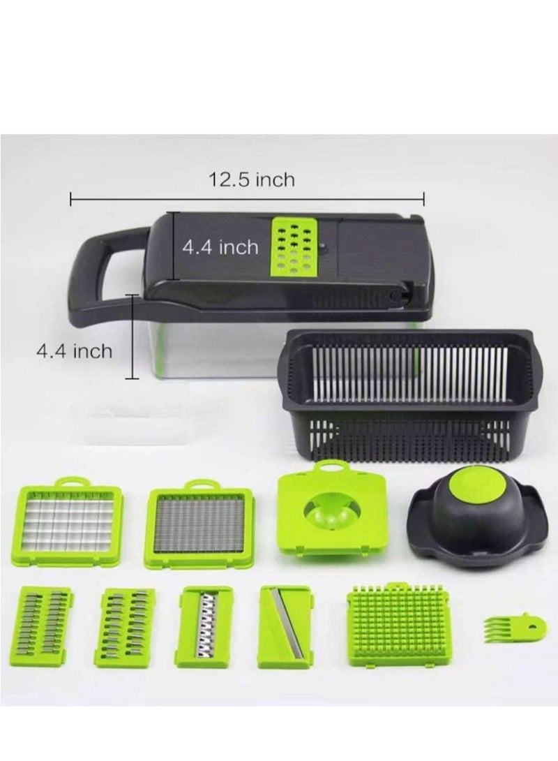 ELTRAZONE Vegetable Chopper Food Chopper Slicer Veggie Chopper Grater Multifunction with Handle Multi Blade Kitchen Food Vegetable Chopper Cutter with Container Drain Basket for Fruit Onion Potato - Image 2