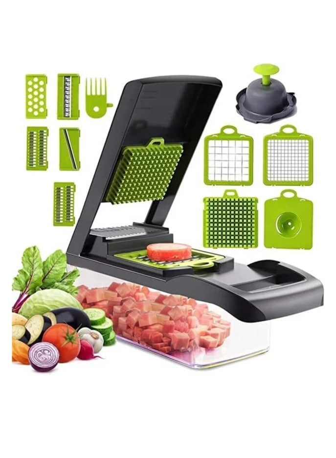 ELTRAZONE Vegetable Chopper Food Chopper Slicer Veggie Chopper Grater Multifunction with Handle Multi Blade Kitchen Food Vegetable Chopper Cutter with Container Drain Basket for Fruit Onion Potato - Image 4