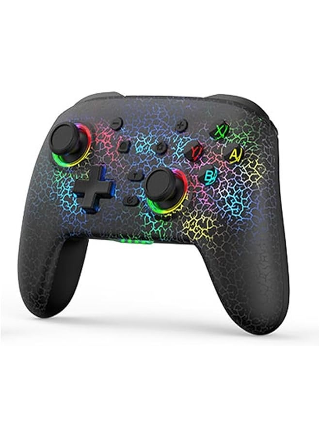 PROMASS Switch Controller, Wireless Switch Pro Controller for Switch/Switch Lite/Switch OLED, 8 Colors Adjustable LED Wireless Remote Gamepad with Unique Crack/Turbo/Motion Control (crackle black) - Image 1
