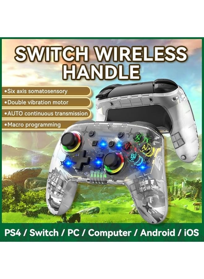PROMASS Switch Controller, Wireless Switch Pro Controller for Switch/Switch Lite/Switch OLED, 8 Colors Adjustable LED Wireless Remote Gamepad with Unique Crack/Turbo/Motion Control (crackle black) - Image 2