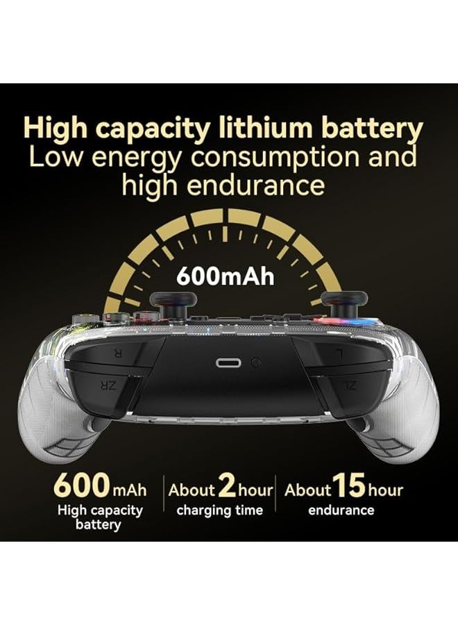 PROMASS Switch Controller, Wireless Switch Pro Controller for Switch/Switch Lite/Switch OLED, 8 Colors Adjustable LED Wireless Remote Gamepad with Unique Crack/Turbo/Motion Control (crackle black) - Image 5