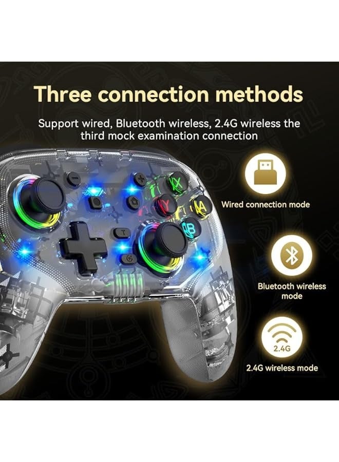 PROMASS Switch Controller, Wireless Switch Pro Controller for Switch/Switch Lite/Switch OLED, 8 Colors Adjustable LED Wireless Remote Gamepad with Unique Crack/Turbo/Motion Control (crackle black) - Image 3
