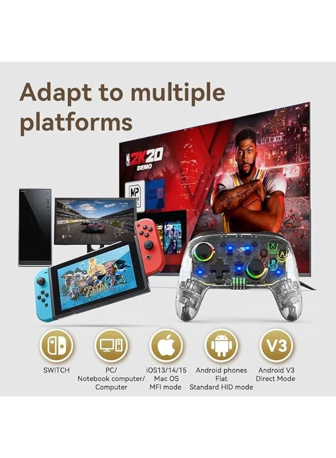 PROMASS Switch Controller, Wireless Switch Pro Controller for Switch/Switch Lite/Switch OLED, 8 Colors Adjustable LED Wireless Remote Gamepad with Unique Crack/Turbo/Motion Control (crackle black) - Image 4