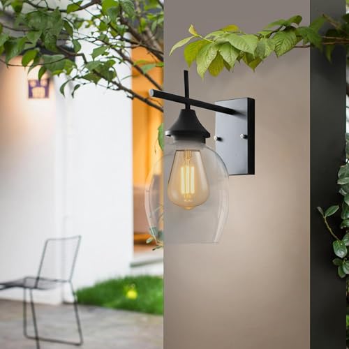 SINOMAN Black Metal Wall Lamp with Oval Clear Glass Shade Modern Home Lighting Decorative Indoor Wall Light Fixture for Living Room, Bedroom, Hallway, Shops, Malls (with Bulb) - Image 3