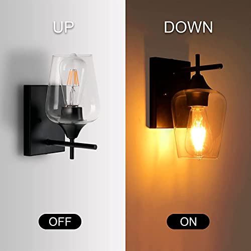 SINOMAN Black Metal Wall Lamp with Oval Clear Glass Shade Modern Home Lighting Decorative Indoor Wall Light Fixture for Living Room, Bedroom, Hallway, Shops, Malls (with Bulb) - Image 2