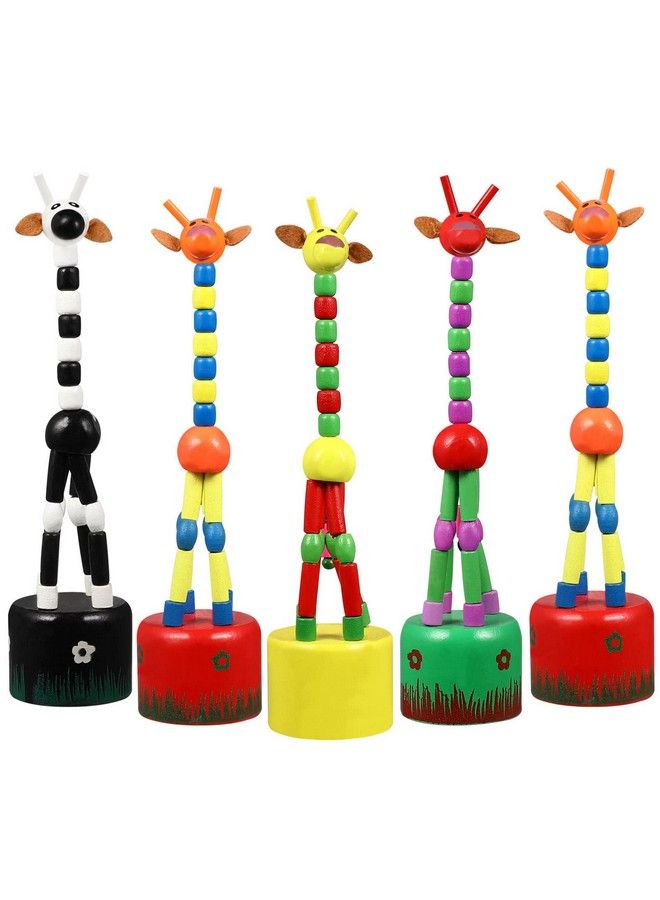 STOBOK 5Pcs Giraffe Finger Puppets Wooden Giraffe Toys Colorful Cartoon Giraffe Thumb Push Puppets Standing Swing Animals Toys For Kids Toddlers Party Favors Random Style - Image 2