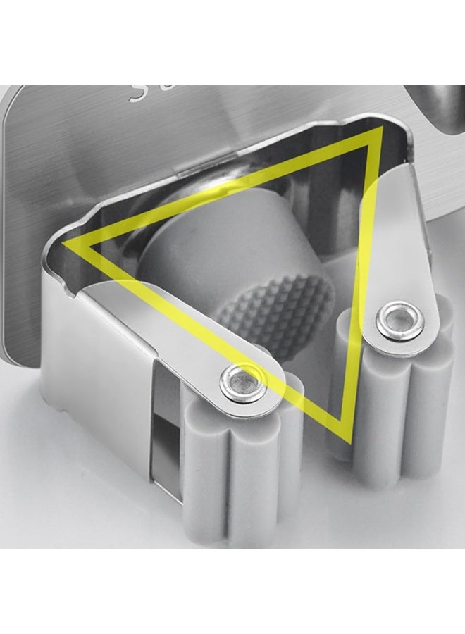 ECVV Mop Broom Holder, 4Pcs Wall Mount Stainless Steel Garage Holder, Tool Organizer, Heavy Duty Hook Hanger No Drill For Home, Kitchen, Garden, Bathroom Wall Hooks Storage-Silver - Image 5