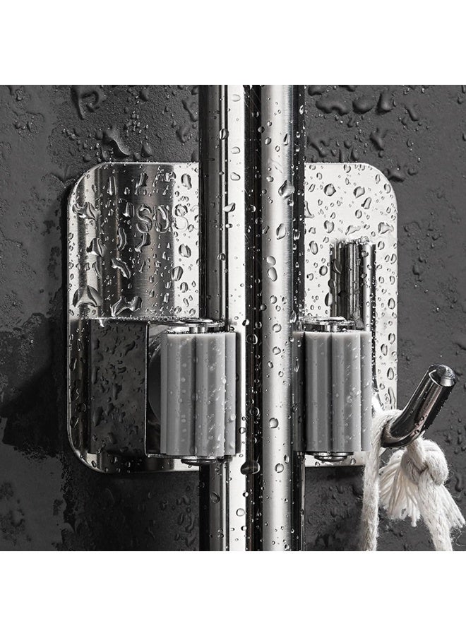 ECVV Mop Broom Holder, 4Pcs Wall Mount Stainless Steel Garage Holder, Tool Organizer, Heavy Duty Hook Hanger No Drill For Home, Kitchen, Garden, Bathroom Wall Hooks Storage-Silver - Image 3