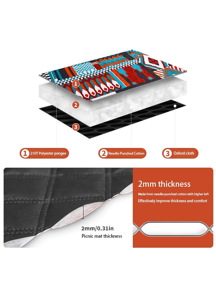 سجادة محمولة مقاومة للرطوبة للتخييم، سجادة مقعد للنزهات مقاومة للماء للاستخدام في الهواء الطلق، بطانية نزهة، بطانية شاطئ قابلة للغسل/الطي، مناسبة للتخييم والمشي لمسافات طويلة والسفر 200 * 200 سم (أ) - Image 3
