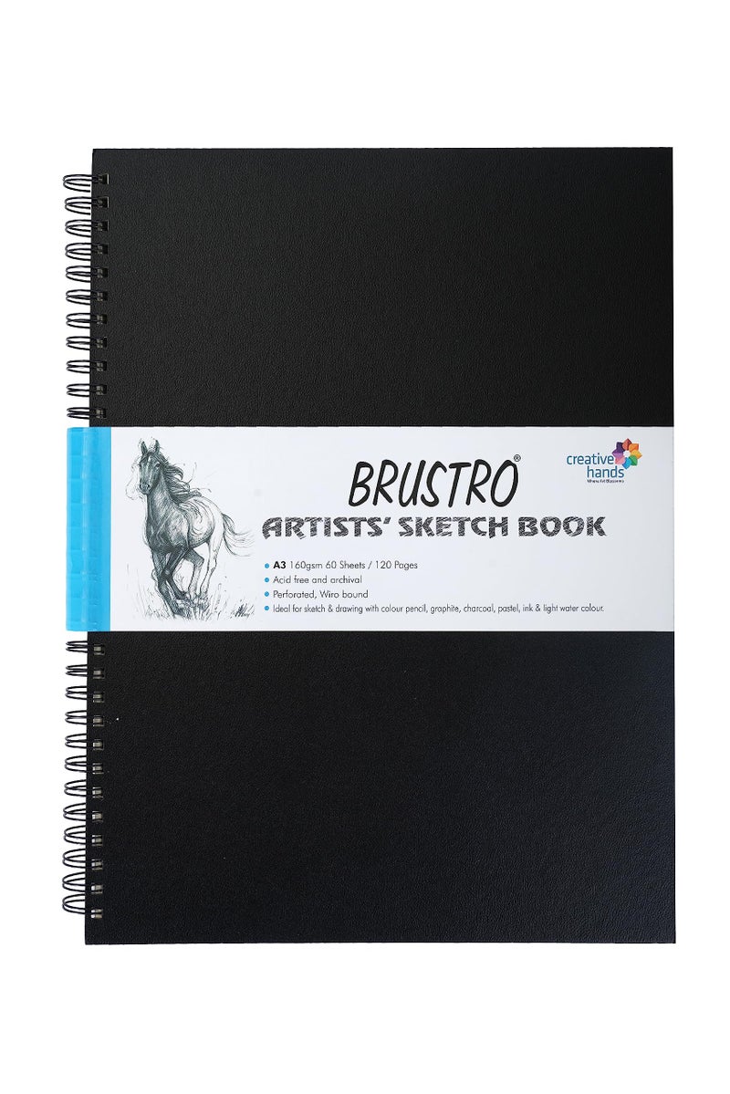 BRUSTRO Artists Wiro Bound Sketch Book| Spiral | A3 Size, 120 Pages, 160 GSM| Ideal for Students and Adults,Home, School, Beginners, Professional Drawing, Sketching, Mandala Art - Image 1