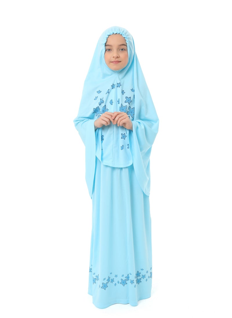 Elanesa  - Flower Prayer Dress For Girls Blue Color - Image 1