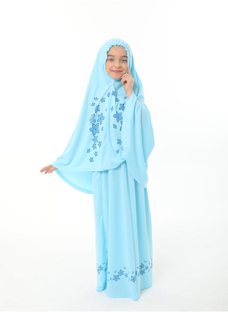 Elanesa  - Flower Prayer Dress For Girls Blue Color - Image 1