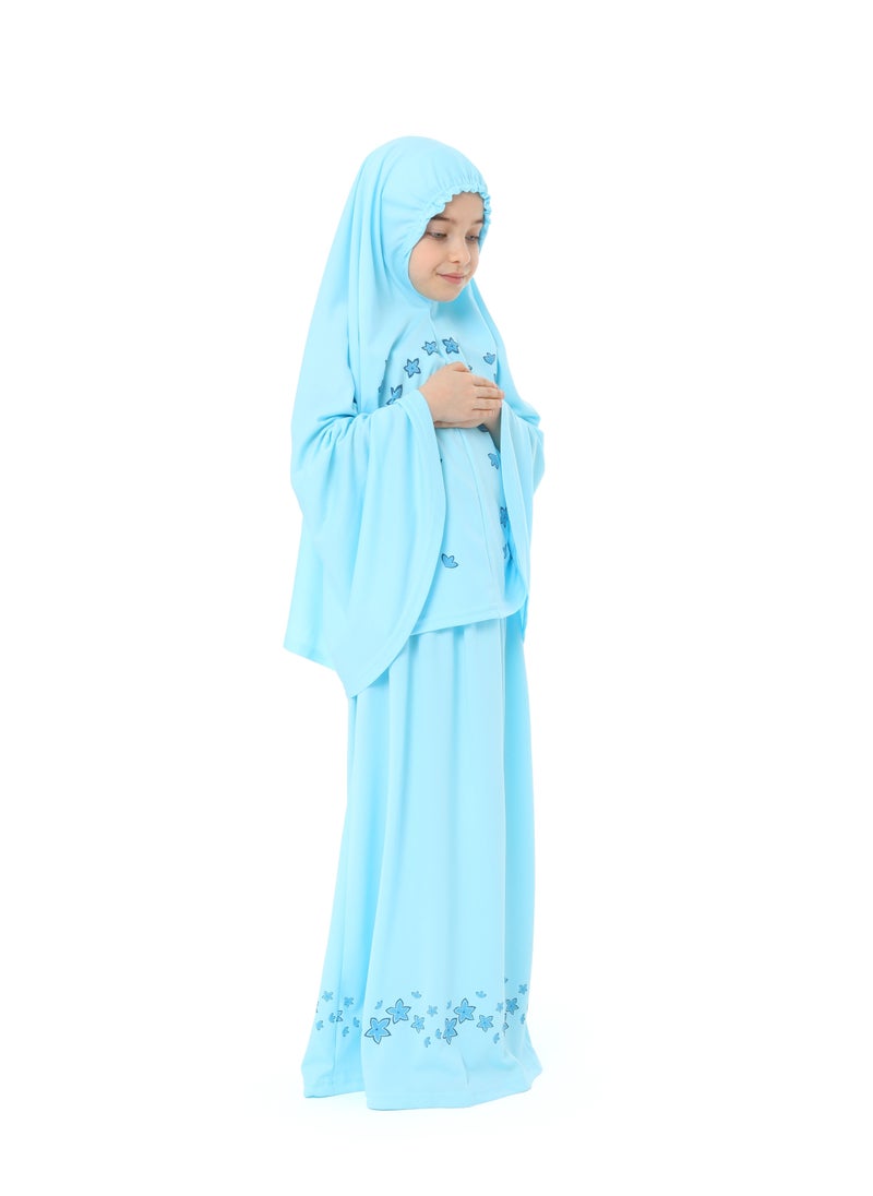 Elanesa  - Flower Prayer Dress For Girls Blue Color - Image 1