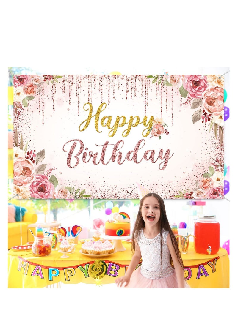 كابتن تيك خلفية عيد ميلاد سعيد باللون الذهبي الوردي ، لافتة خلفية لامعة لعيد الميلاد ، لافتة ، خلفية صور لمستلزمات حفلات أعياد الميلاد ، لوازم تزيين حفلات أعياد الميلاد باللونين الوردي والذهبي للفتيات (71 × 47 - Image 5