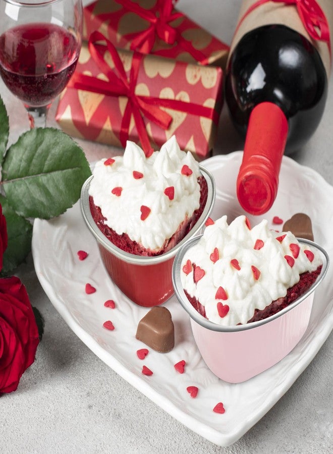 Retainbre 100 Pcs Heart Shaped Cake Pans with Lids Mini Aluminum Foil Heart Cupcake Baking Tins 3.4 Oz Disposable Heart Shaped Containers for Valentine's Day, Mother's Day, Wedding (Red, Pink) - Image 2
