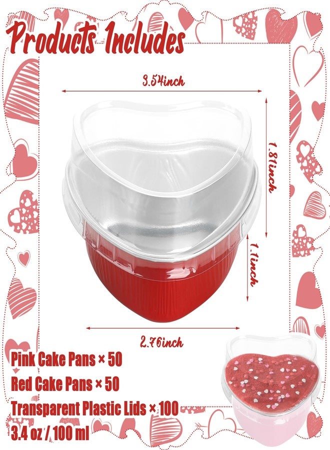 Retainbre 100 Pcs Heart Shaped Cake Pans with Lids Mini Aluminum Foil Heart Cupcake Baking Tins 3.4 Oz Disposable Heart Shaped Containers for Valentine's Day, Mother's Day, Wedding (Red, Pink) - Image 3