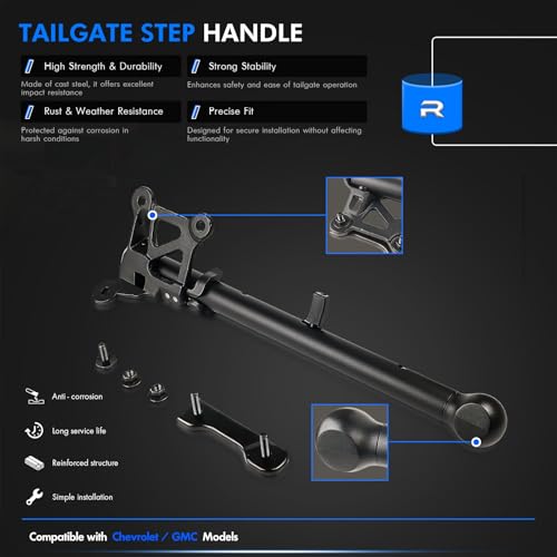 RHAOCZIYAUTO 85116689 Auxiliary Tailgate Step Handle Fit for Chevy Silverado & for GMC Sierra 1500 2500 HD 3500 HD 2019-2024, Assist Handle Assembly, Pickup Box Aux E/Gate Step Armrest, W/Bracket Replace# 84338560 - Image 3