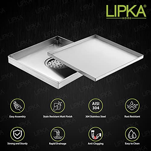 LIPKA 12 x 12 Inche Square Marble Insert Floor Drain |304 Grade Stainless Steel/Invisible Shower Drain Channel |Waste Water Floor Drain for Bathroom & Showers Areas/Drain Jali with Anti Cockroach Trap - Image 3