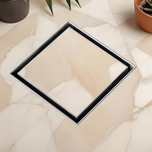 LIPKA 12 x 12 Inche Square Marble Insert Floor Drain |304 Grade Stainless Steel/Invisible Shower Drain Channel |Waste Water Floor Drain for Bathroom & Showers Areas/Drain Jali with Anti Cockroach Trap - Image 1