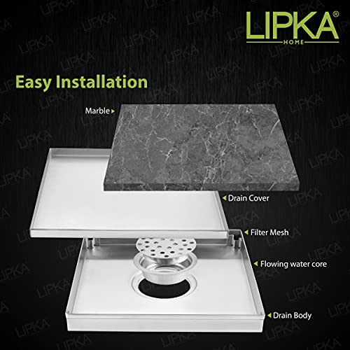 LIPKA 12 x 12 Inche Square Marble Insert Floor Drain |304 Grade Stainless Steel/Invisible Shower Drain Channel |Waste Water Floor Drain for Bathroom & Showers Areas/Drain Jali with Anti Cockroach Trap - Image 4