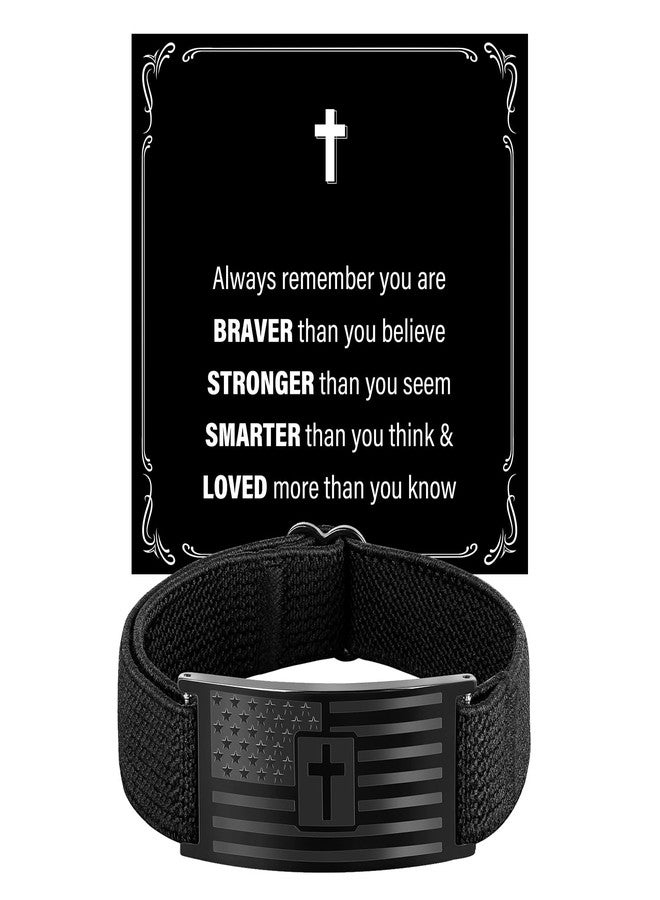 LDOWWGL Bracelets for Men Boys - Patriotic American Flag Cross Bracelet - Adjustable Black Elastic Stretch Strap Bible Verse Bracelets - Back to School, Birthday Gifts for Men, Always - Image 1