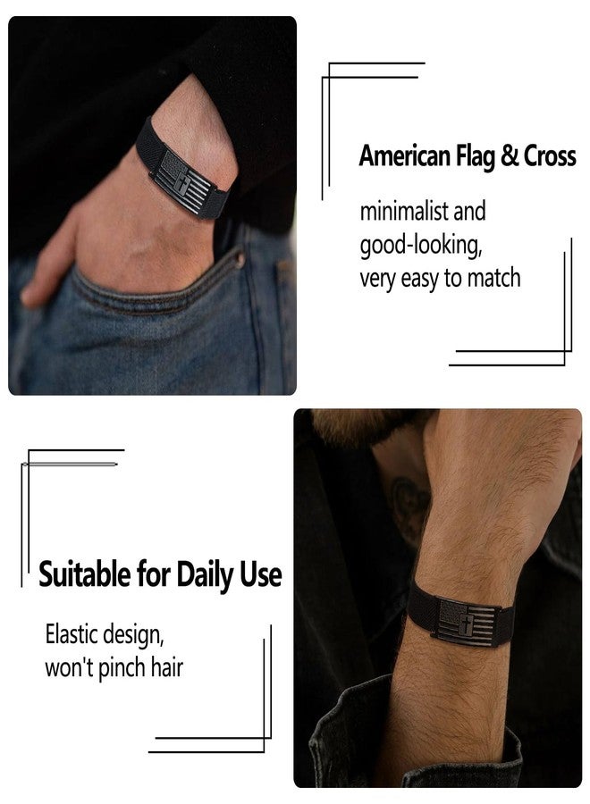 LDOWWGL Bracelets for Men Boys - Patriotic American Flag Cross Bracelet - Adjustable Black Elastic Stretch Strap Bible Verse Bracelets - Back to School, Birthday Gifts for Men, Always - Image 2