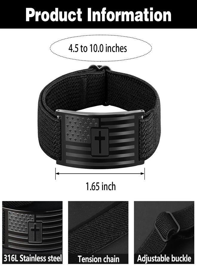 LDOWWGL Bracelets for Men Boys - Patriotic American Flag Cross Bracelet - Adjustable Black Elastic Stretch Strap Bible Verse Bracelets - Back to School, Birthday Gifts for Men, Always - Image 4