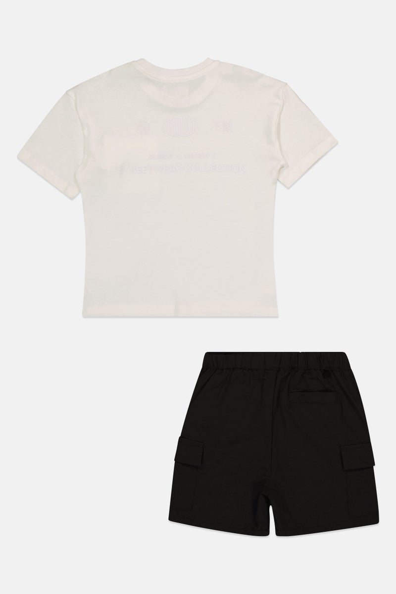 Fudo Kids Boy 3 Pieces Plain T-Shirt With Shorts And Keyring Set, Multicolor - Image 3