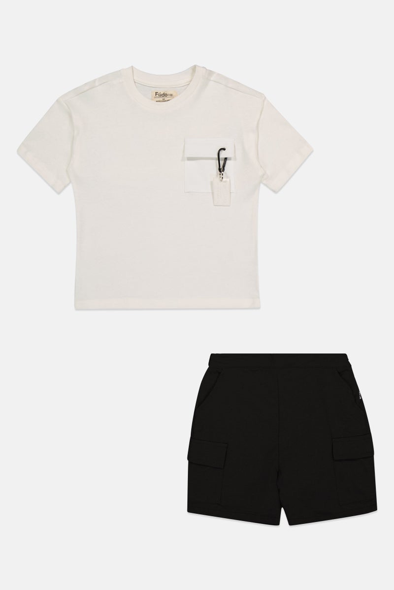 Fudo Kids Boy 3 Pieces Plain T-Shirt With Shorts And Keyring Set, Multicolor - Image 2