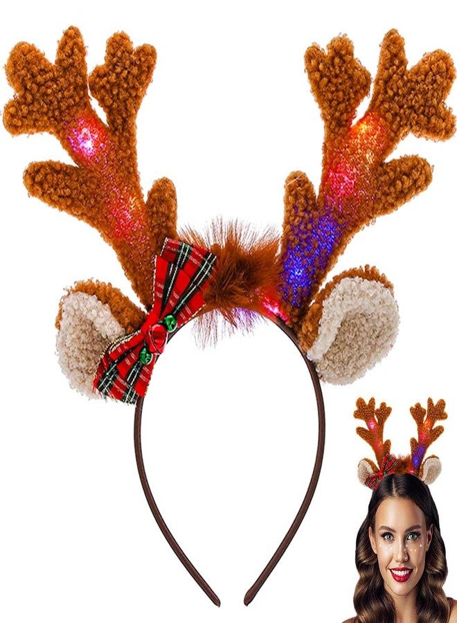 Outyua Light Up Deer Antlers Headband Costume for Women Adults - LED Ears Xmas Reindeer Christmas Costume - Image 1