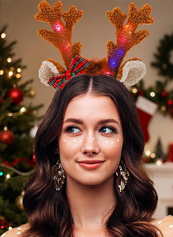 Outyua Light Up Deer Antlers Headband Costume for Women Adults - LED Ears Xmas Reindeer Christmas Costume - Image 4