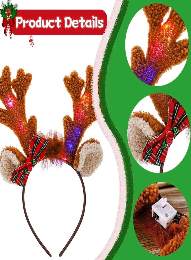 Outyua Light Up Deer Antlers Headband Costume for Women Adults - LED Ears Xmas Reindeer Christmas Costume - Image 3