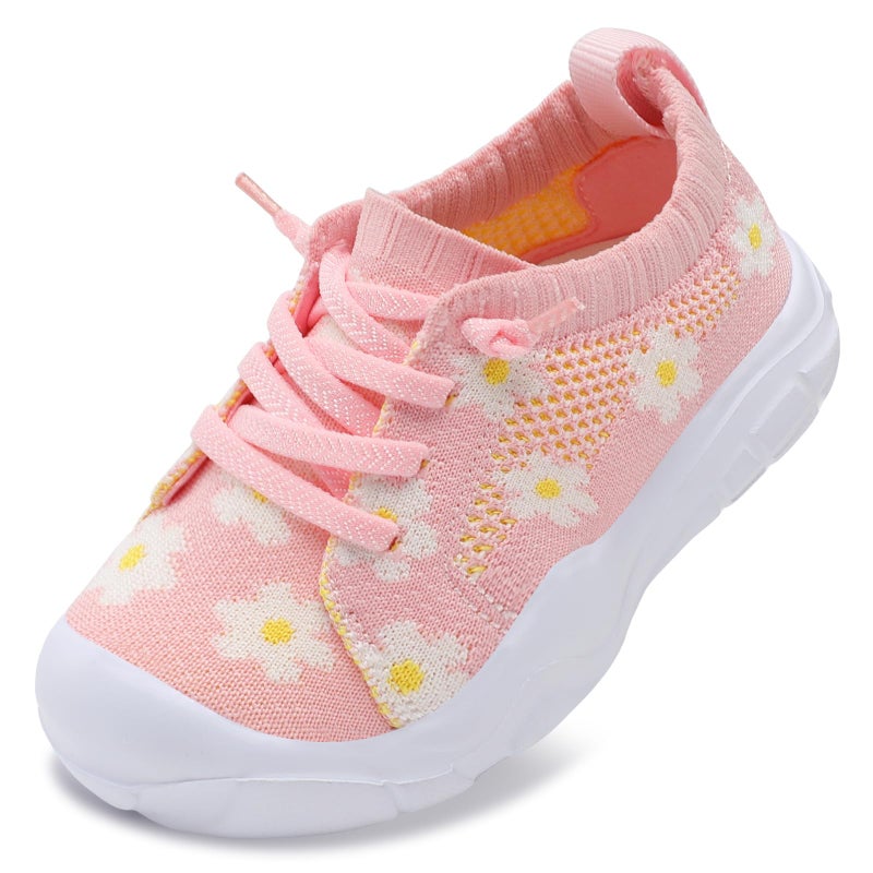 LeIsfIt Toddler Barefoot Shoes Girls Boys Lightweight Sneakers Kids Tennis Shoes Slip on Shoes Pink Flower Size 8 - Image 1