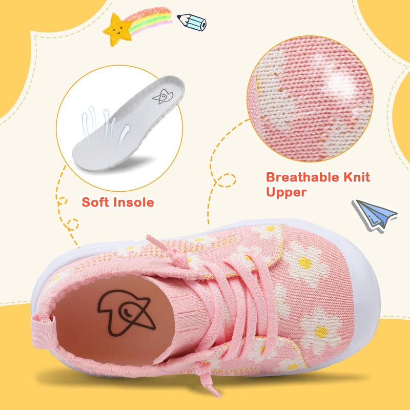 LeIsfIt Toddler Barefoot Shoes Girls Boys Lightweight Sneakers Kids Tennis Shoes Slip on Shoes Pink Flower Size 8 - Image 3