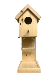 Generic Wooden Birdhouse with Feeder Natural Pine  Weather Resistant Easy to Install  - Image 2