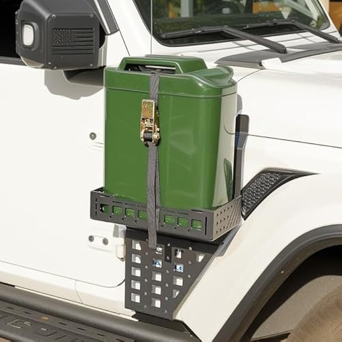 rayihni حامل جرة الوقود الجانبي للركاب متوافق مع 2018-2025 رانجلر JL وجلادياتور JT، لوحة مول خارجية مع صينية لجهاز JLU - Image 3