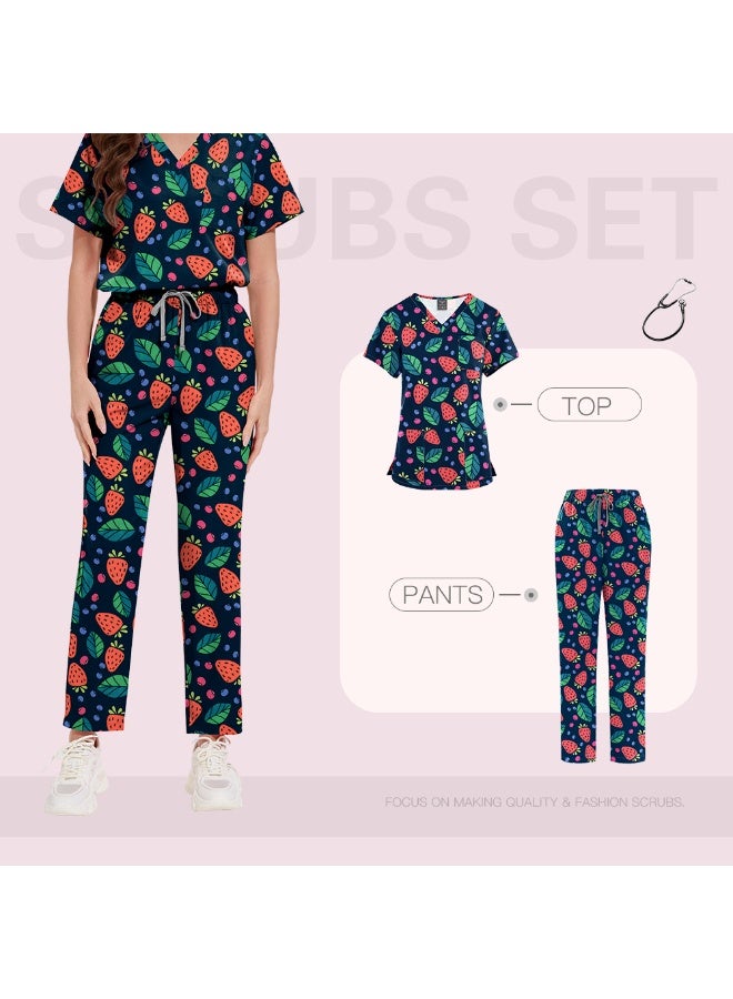 NIBEMINENT Surgical Uniforms Women Printed Medical Scrub Set Beauty Salon Workwear Pet Clinical Scrubs Top + Pant Doctor Nursing Tunic Suit - Image 1