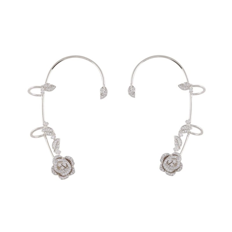 ZuDaling 2PCS Women's Clip-On Earrings Hook Without Pierced Rose Flower Ear Bone Clip Ear Clip Butterfly (Silver Rose Ear Clips) - Image 1