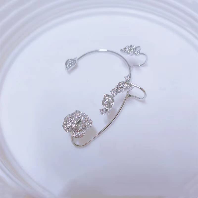ZuDaling 2PCS Women's Clip-On Earrings Hook Without Pierced Rose Flower Ear Bone Clip Ear Clip Butterfly (Silver Rose Ear Clips) - Image 4