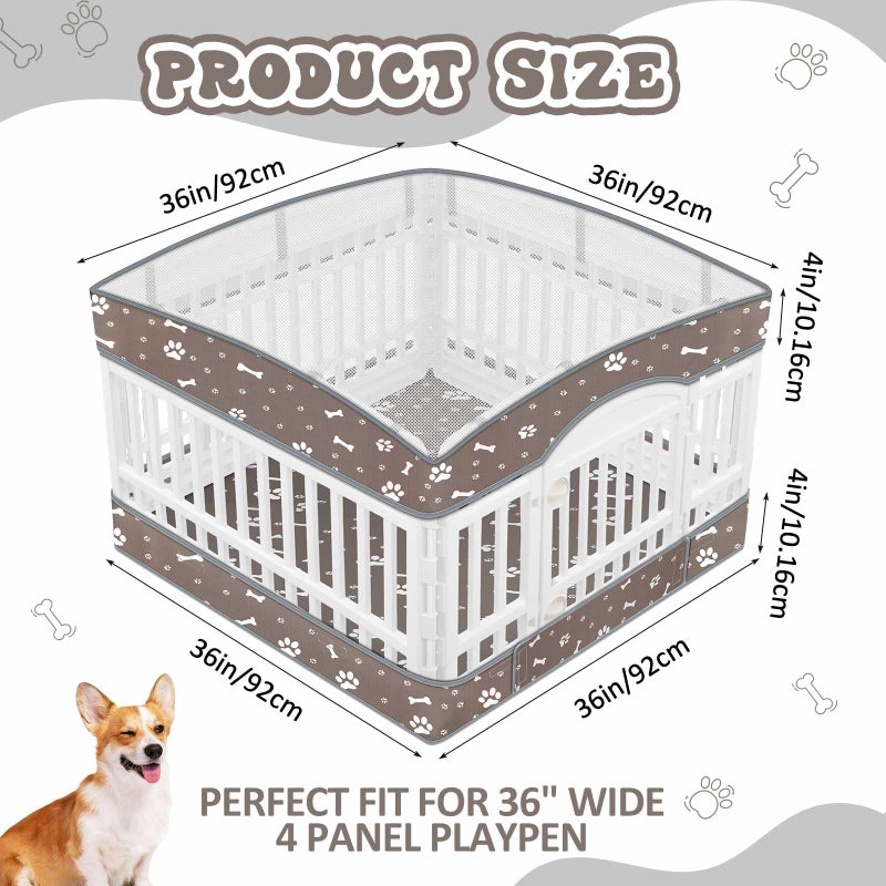 SilTriangle 2 Pack Dog Playpens Cover and Bottom Mat Fits for 36 Inch 4 Panels Pet PlayPen, Dog Crate Cover Puppy Exercise Pad, Reusable Washable, Hoop and Loop Design, Playpen Not Included(Grey) - Image 2