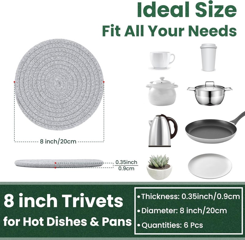 KITLAB 8 Inch Trivets for Hot Dishes Hot Pots and Pans Thick Heat Resistant Large Coaster for Kitchen Hot Pads Kitchen Essentials Kitchen Decor for Table  Countertop 6 Pcs - Image 2