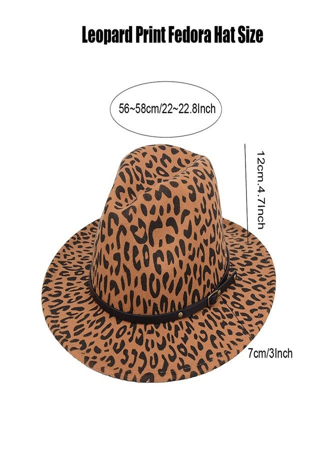 XINGZI Fashion Classic Unisex Wool Blend Leopard Wide Brim Fedora Hat Church Derby Cap - Image 2