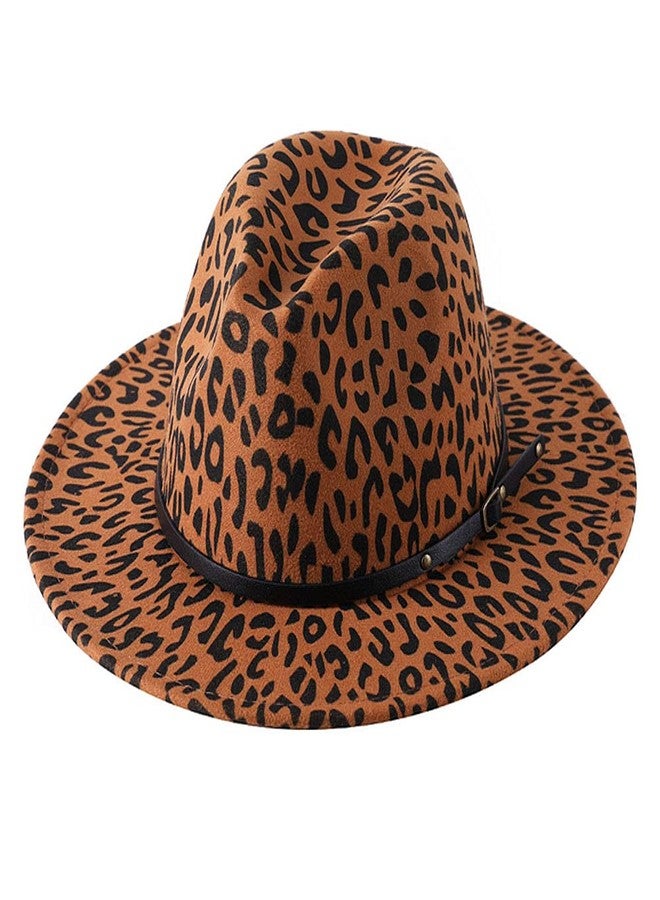 XINGZI Fashion Classic Unisex Wool Blend Leopard Wide Brim Fedora Hat Church Derby Cap - Image 1