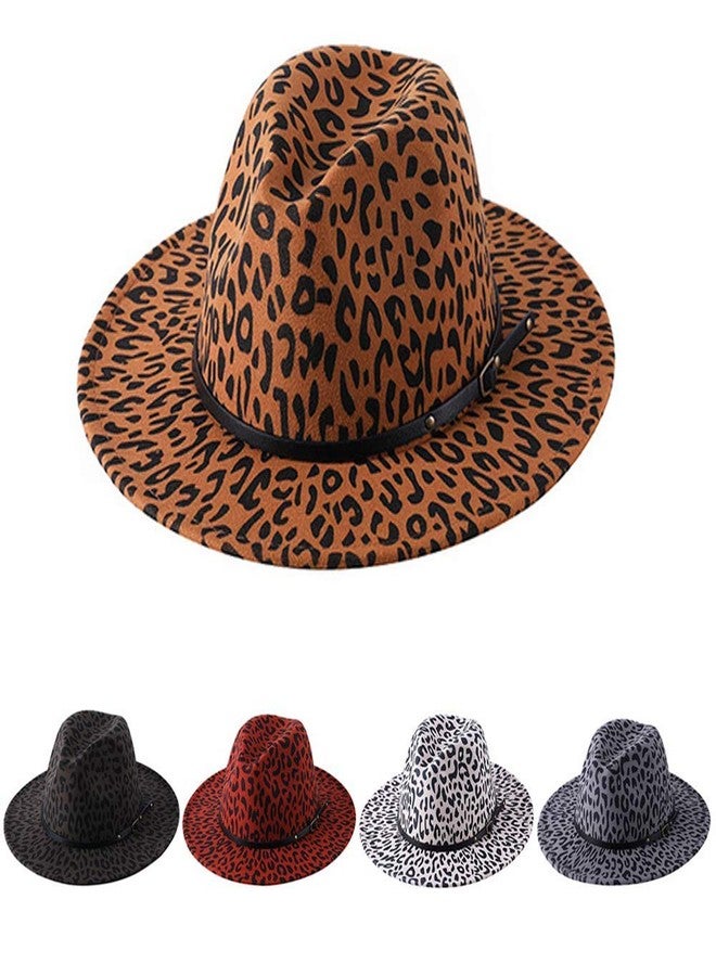 XINGZI Fashion Classic Unisex Wool Blend Leopard Wide Brim Fedora Hat Church Derby Cap - Image 5