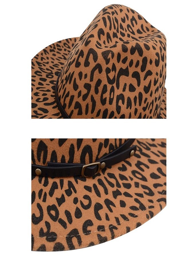 XINGZI Fashion Classic Unisex Wool Blend Leopard Wide Brim Fedora Hat Church Derby Cap - Image 4