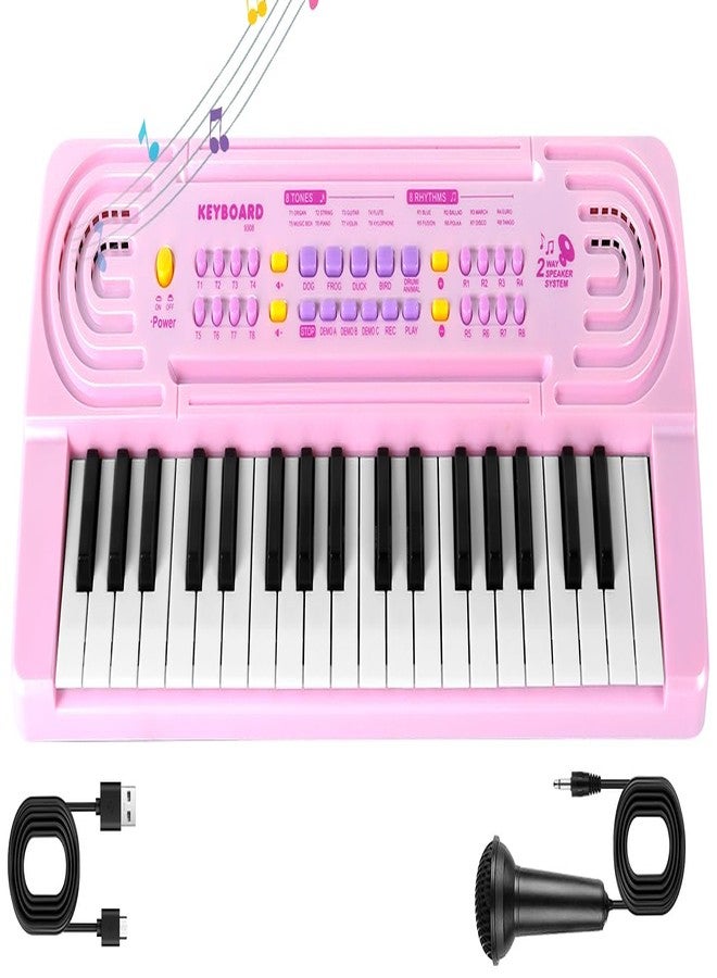 TWFRIC Kids Toddler Toy Piano Keyboard - 37 Key Pianos for Kid Music Toys Instruments with Microphone | Explore Creativity! Perfect Birthday for 3-8 Year Old! (Pink) - Image 1